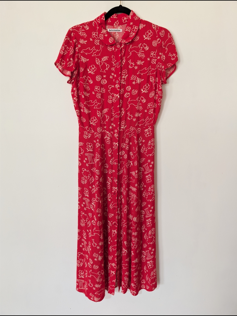 Reformation Button Up Prairie Maxi Dress Red Peter Pan Collar Floral Academia